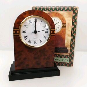 Dayton Hudson Corp Deco Wooden Clock Semi Circular Art Hand Inlaid Design Quartz